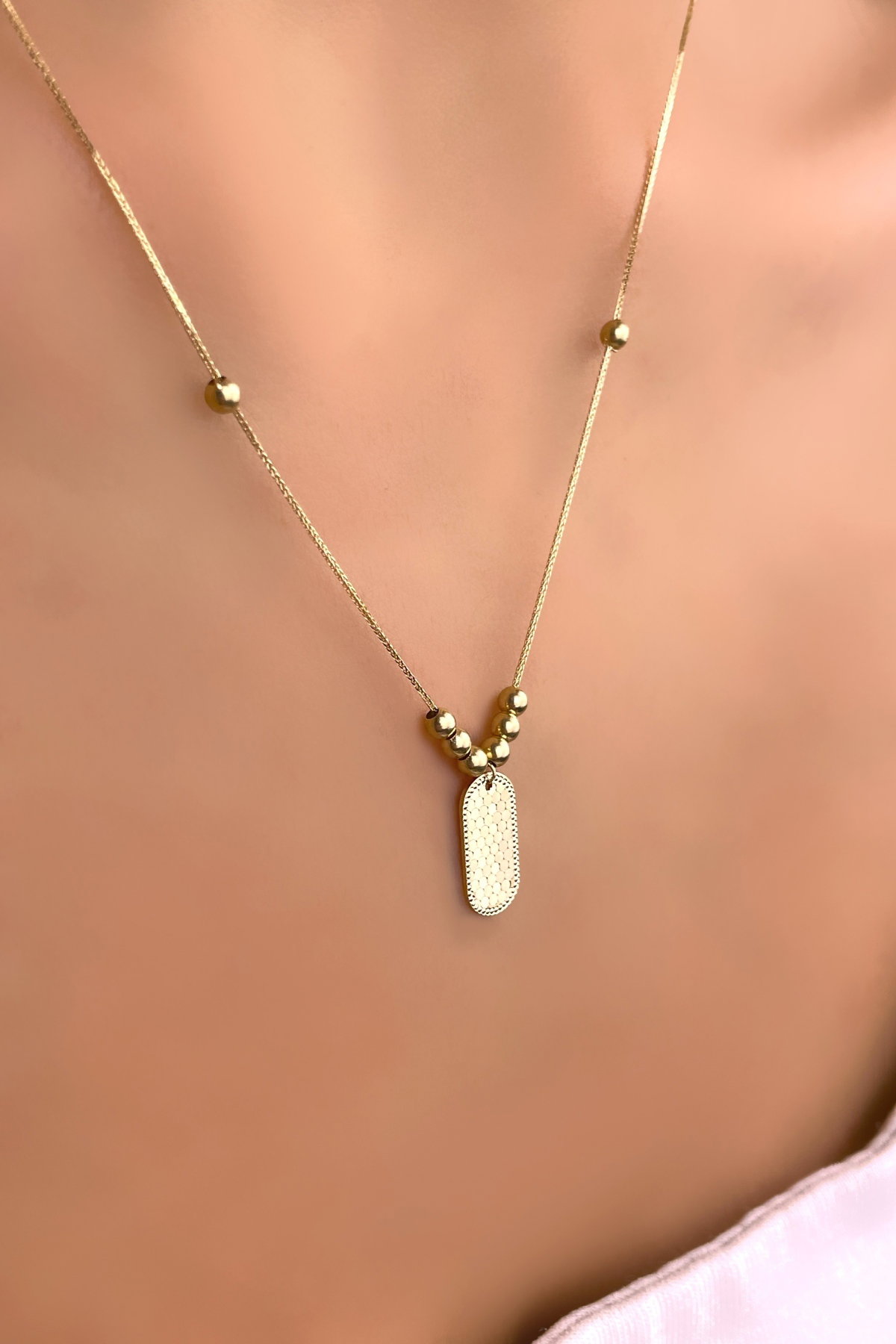 Parlak Plaka Altın Kolye 14KLY941 - 1