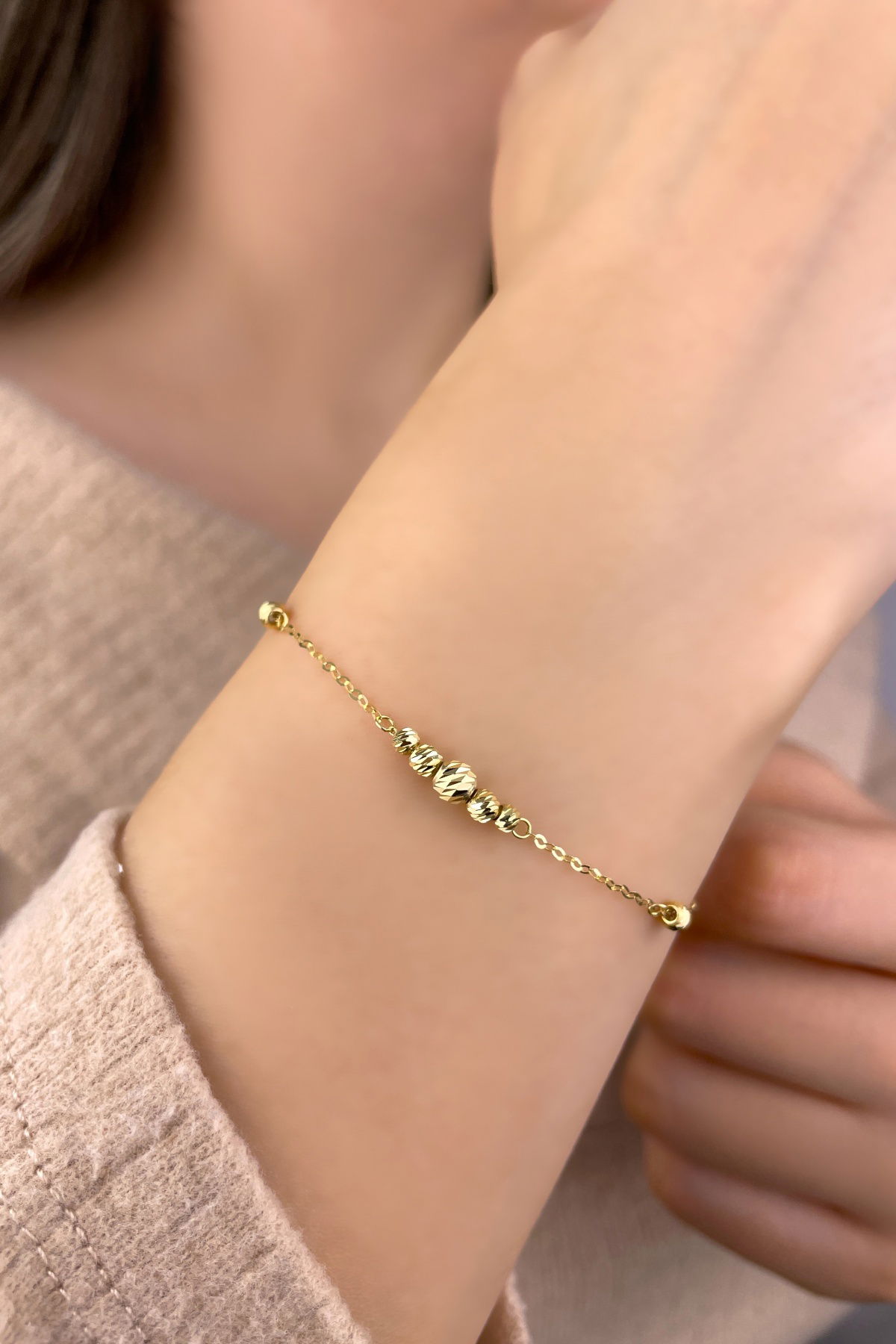 Parlak Toplu Ataş Altın Bileklik 14KNY913 - 1