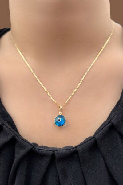 Parlak Zincir Renkli Göz Altın Kolye 14KLY8890 - Altınaşkı