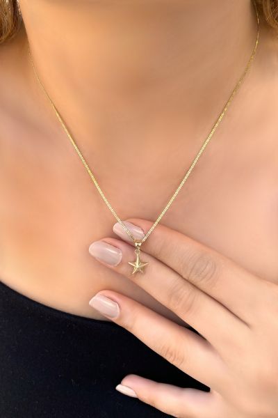 Parlak Zincir Yıldız Altın Kolye 14KLY5312 - Altınaşkı