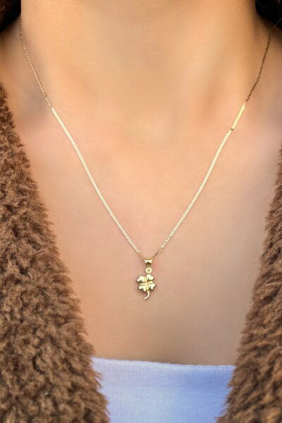 Parlak Zincir Yonca Altın Kolye 14KLY4120 - Altınaşkı