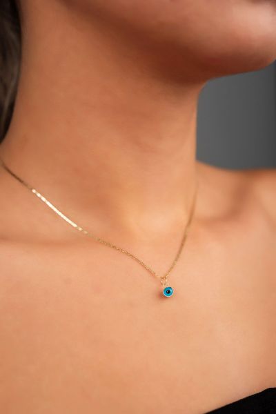 Parlak Zincirli Göz Boncuklu Altın Kolye 14KLY3020 - Altınaşkı