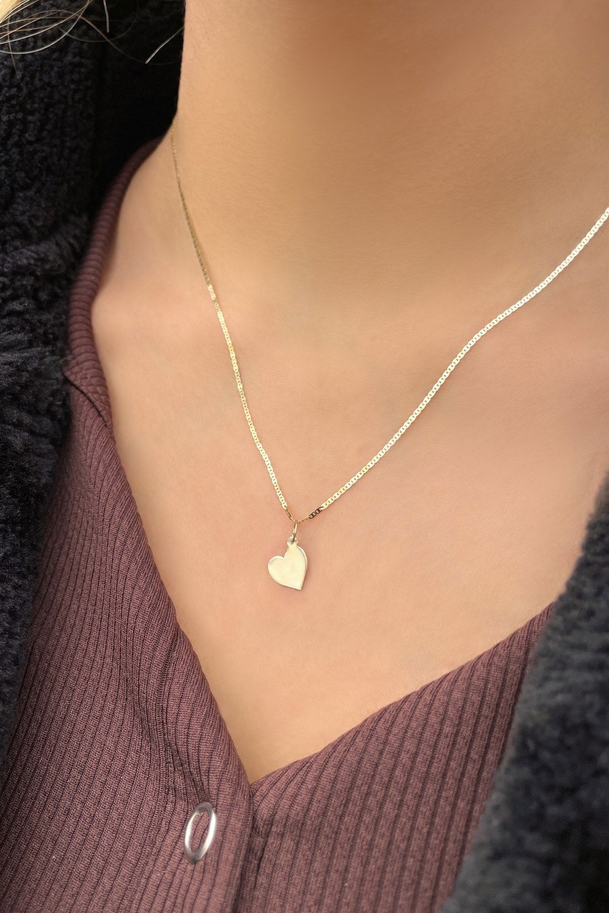 Parlak Zincirli Kalp Altın Kolye 14KLY3026 - 2