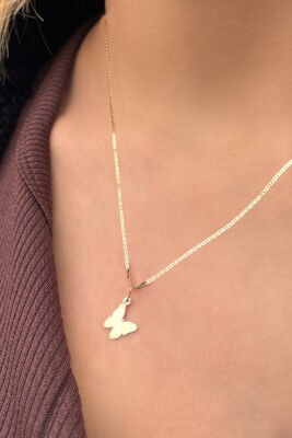 Parlak Zincirli Kelebek Altın Kolye 14KLY3025 - 1
