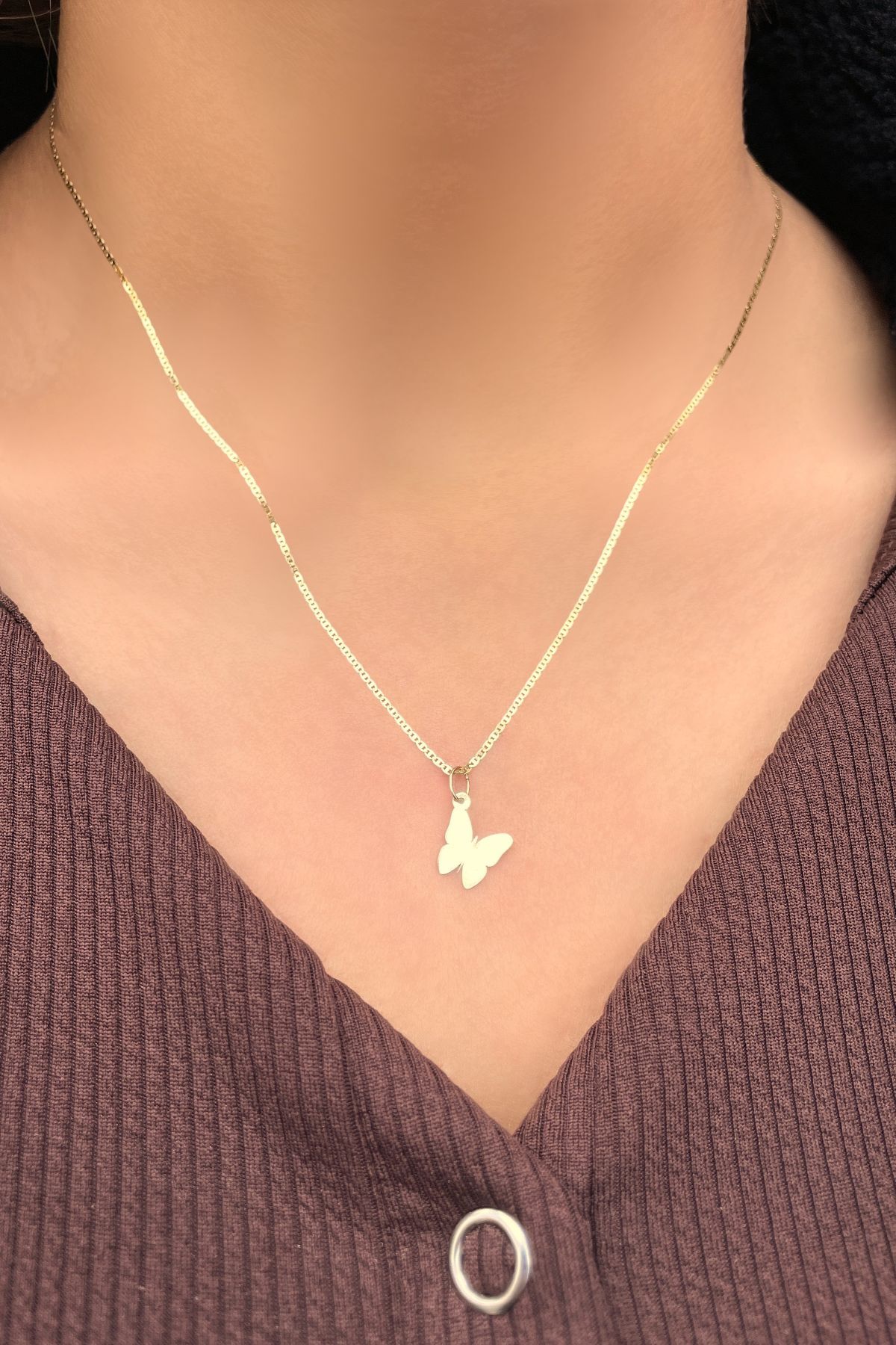 Parlak Zincirli Kelebek Altın Kolye 14KLY3025 - 2