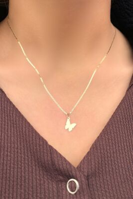 Parlak Zincirli Kelebek Altın Kolye 14KLY3025 - 2