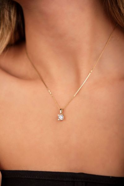 Parlak Zincirli Tektaş Altın Kolye 14KLY3012 - Altınaşkı