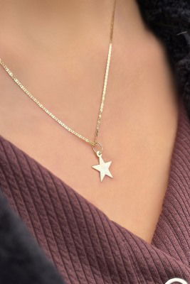 Parlak Zincirli Yıldız Altın Kolye 14KLY3027 - 1