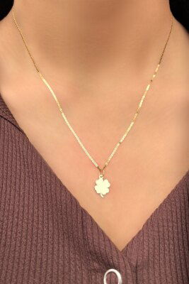 Parlak Zincirli Yonca Altın Kolye 14KLY3024 - 2