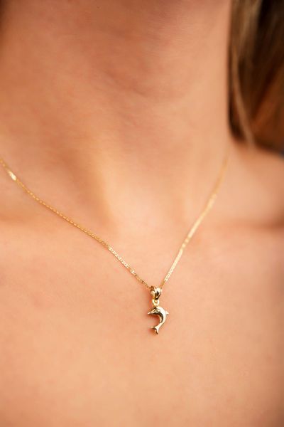 Parlak Zincirli Yunus Altın Kolye 14KLY3016 - Altınaşkı