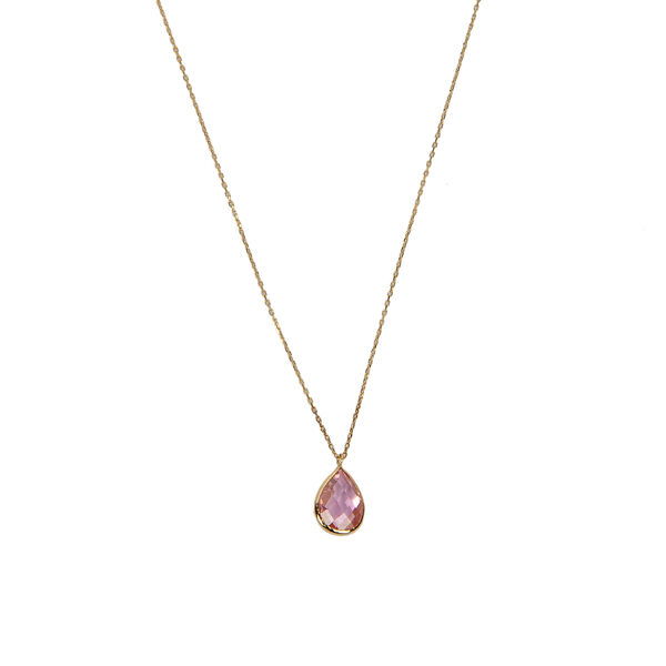 Pembe Taşlı Damla Altın Kolye 14KLY2395 - Altınaşkı
