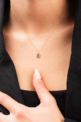 Pembe Taşlı Damla Hayalet Altın Kolye 8KLY788 - 1