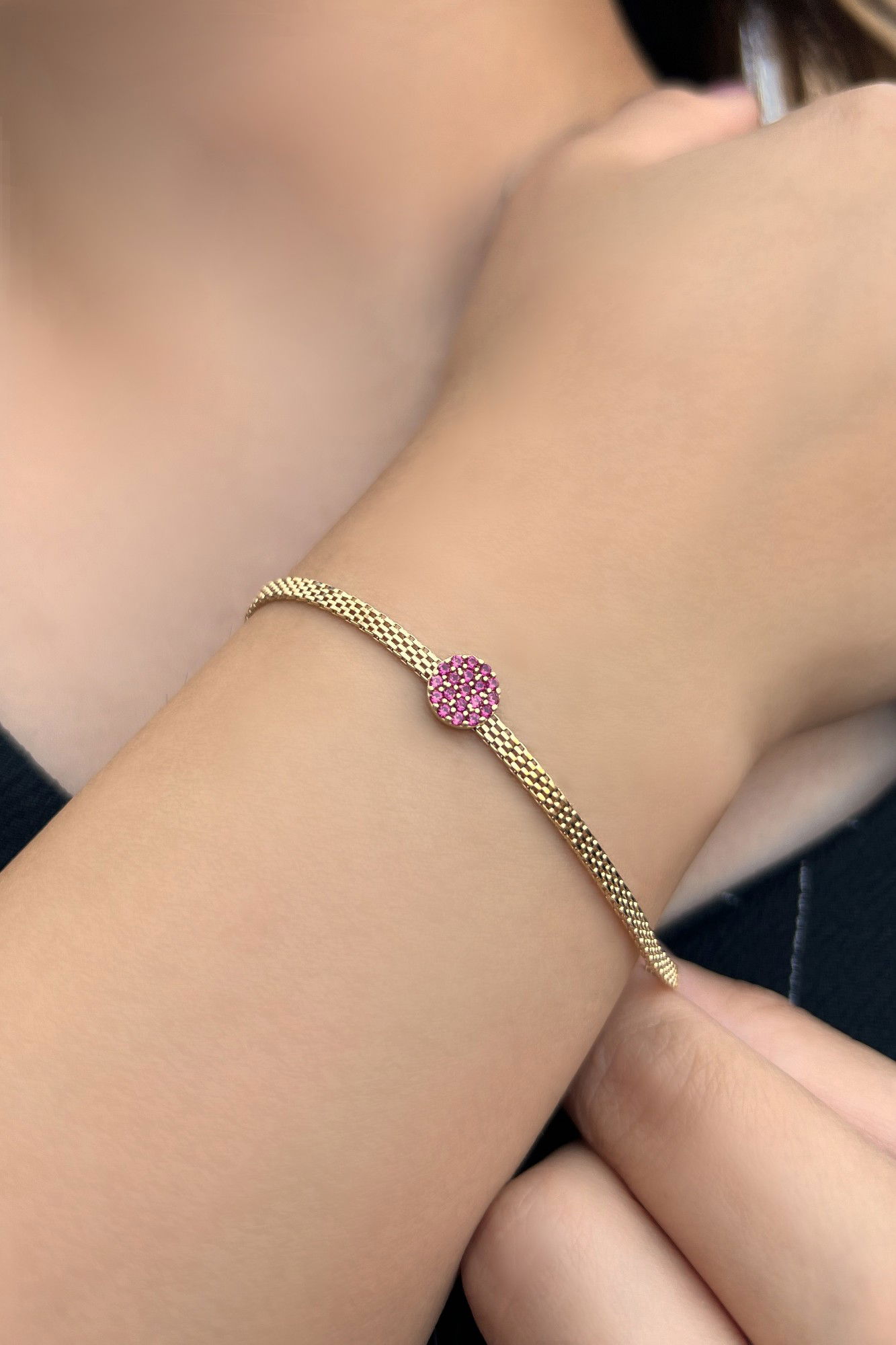Pembe Taşlı Petra Altın Bileklik 14KNY4793 - 1