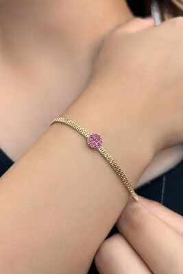 Pembe Taşlı Petra Altın Bileklik 14KNY4793 - 1
