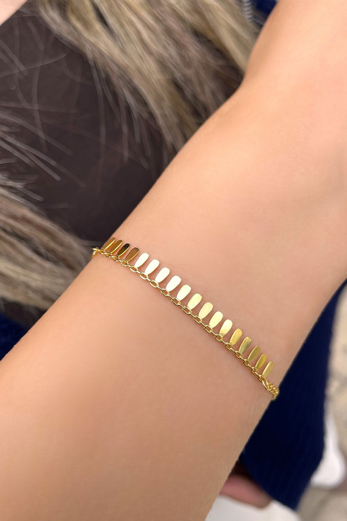 Plaka Pullu Altın Bileklik 8KNY8892 - 1