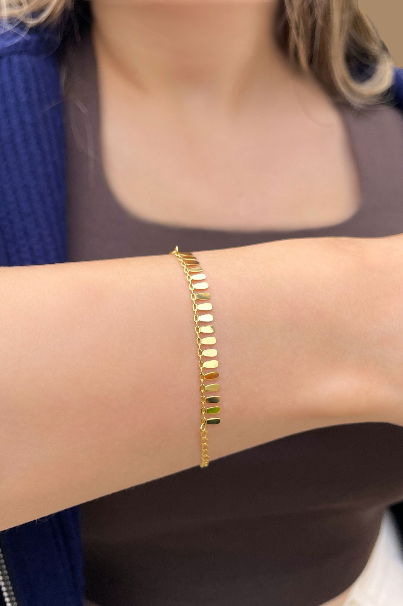 Plaka Pullu Altın Bileklik 8KNY8892 - 3