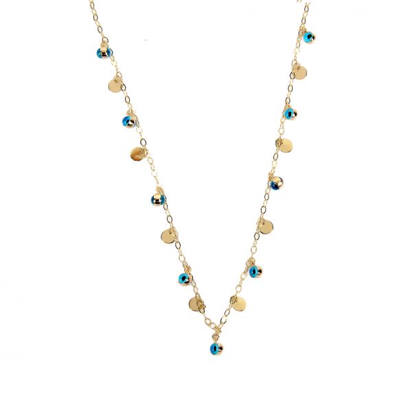 Pullu Nazar Boncuklu Altın Kolye 14KLY1231 - Altınaşkı