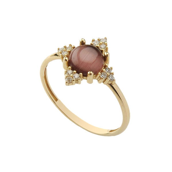 Renkli Doğal Taşlı Altın Yüzük 8YZK422 - Altınaşkı