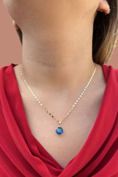 Renkli Göz Aynalı Altın Kolye 14KLY7555 - Altınaşkı