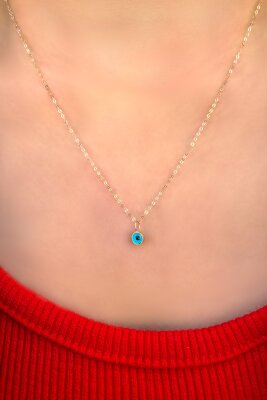 Göz Boncuklu Halka Zincirli Altın Kolye 14KLY445 - 1