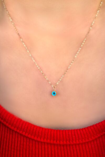 Göz Boncuklu Halka Zincirli Altın Kolye 14KLY445 - Altınaşkı