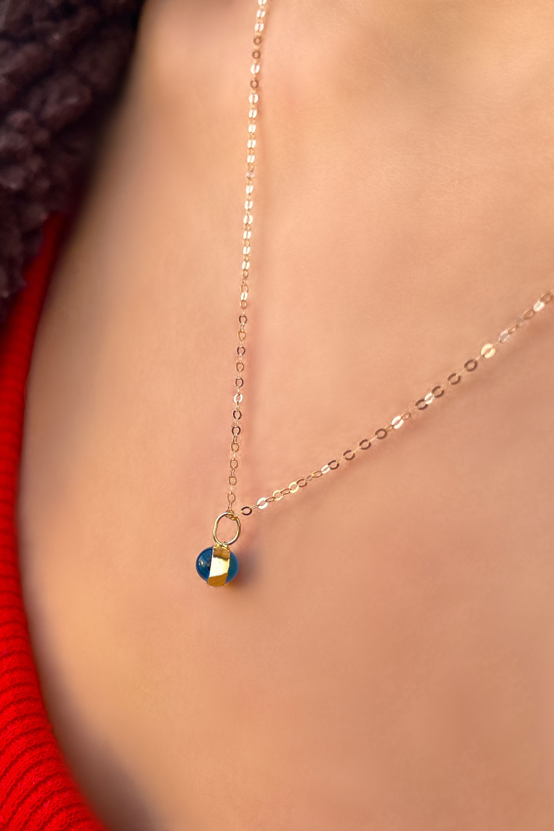 Göz Boncuklu Halka Zincirli Altın Kolye 14KLY445 - 2