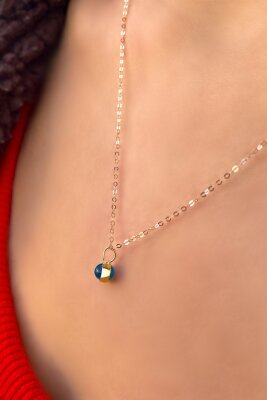 Göz Boncuklu Halka Zincirli Altın Kolye 14KLY445 - 2