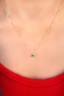 Göz Boncuklu Halka Zincirli Altın Kolye 14KLY445 - 3