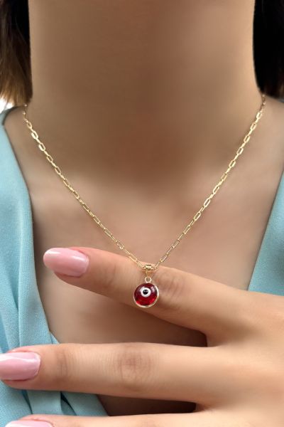 Renkli Gözlü Ataş Altın Kolye 14KLY8659 - Altınaşkı