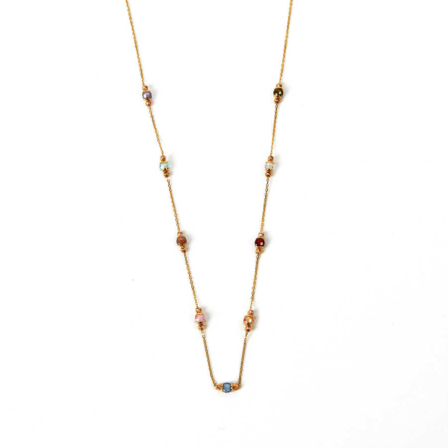 Renkli Taşlı Toplu Altın Kolye 14KLY414 - 1