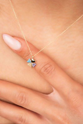 Renklı Taşlı Yonca Hayalet Altın 8KLY802 - 1