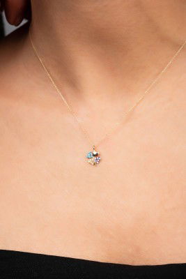 Renklı Taşlı Yonca Hayalet Altın 8KLY802 - 3