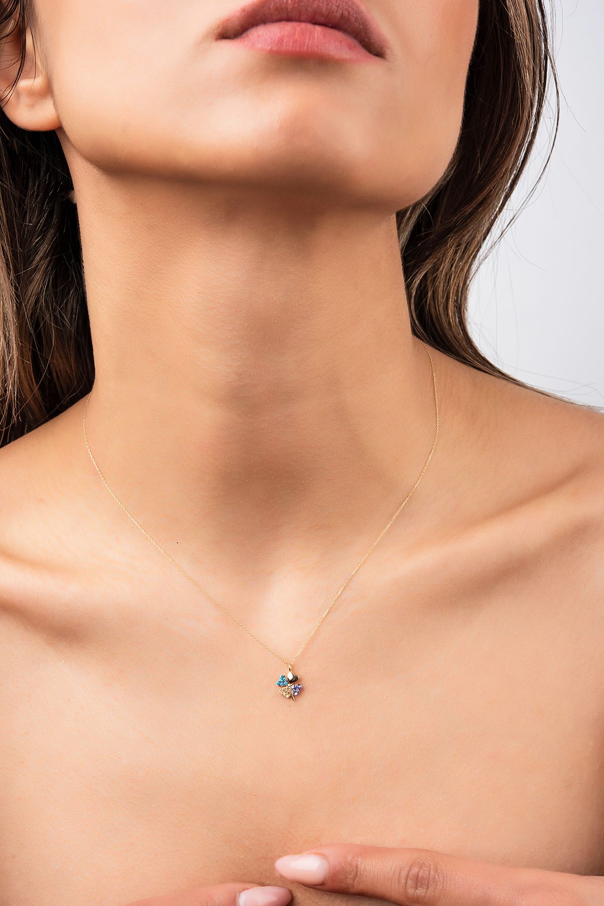 Renklı Taşlı Yonca Hayalet Altın 8KLY802 - 4