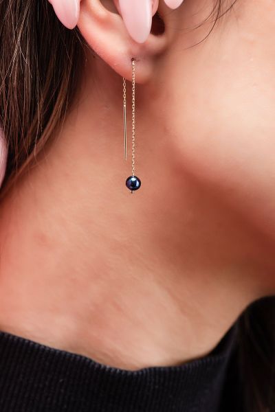 Sallantılı Siyah İnci Altın Küpe 14KP006 - Altınaşkı