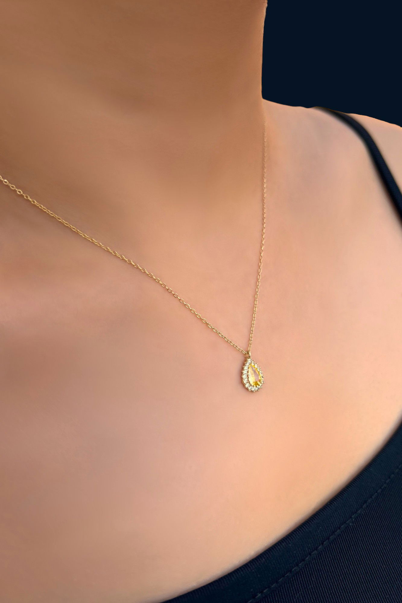 Sarı Taşlı Damla Hayalet Altın Kolye 8KLY196 - 2