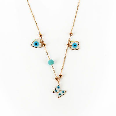 Sedefli Nazar Boncuklu Altın Kolye 14KLY405 - Altınaşkı