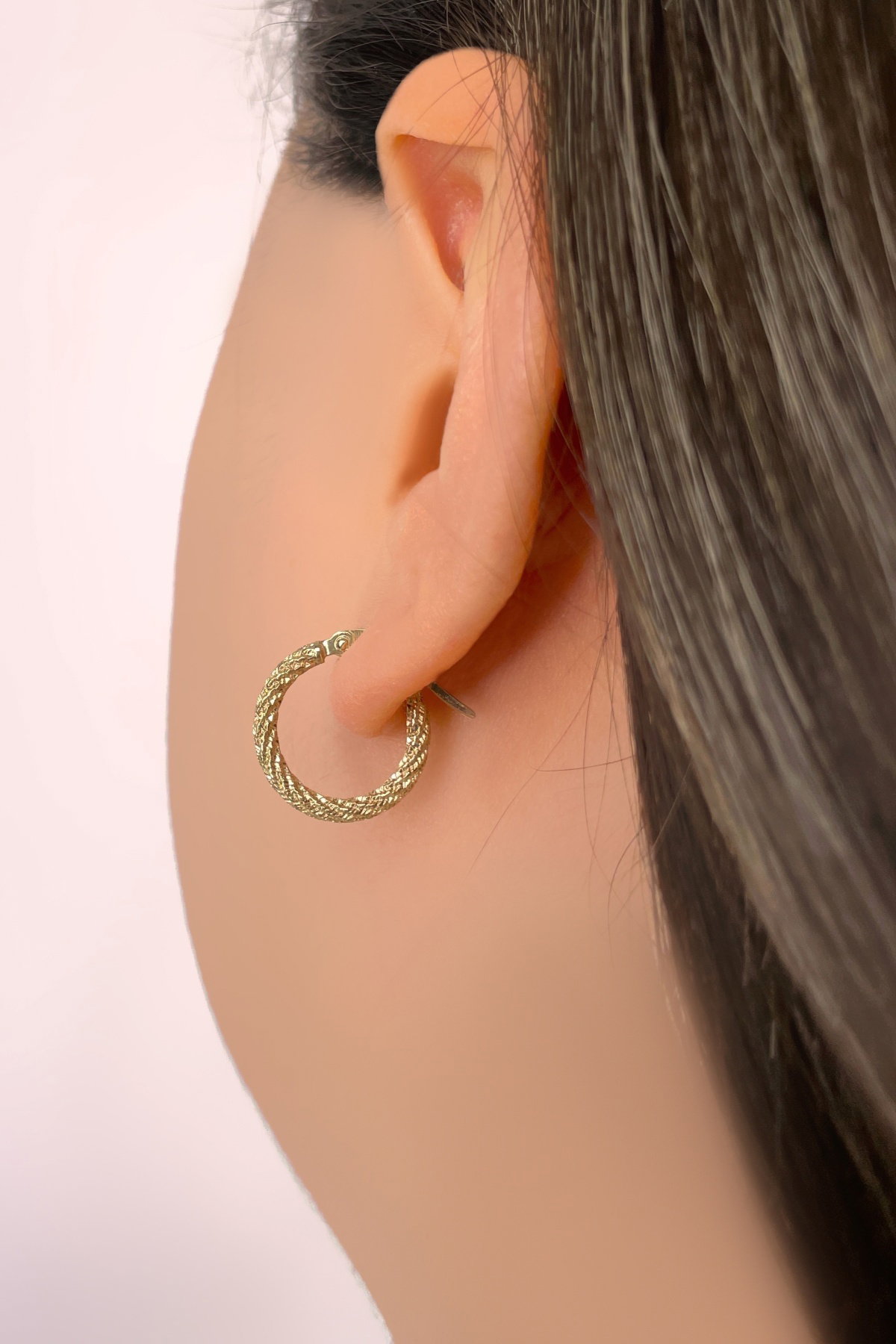 Simli Halka Altın Küpe 8KP2880 - 1