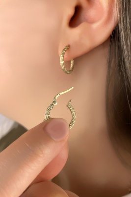 Simli Halka Altın Küpe 8KP2880 - 3