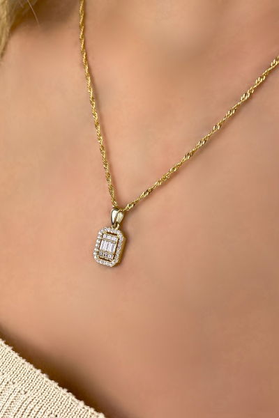 Singapur Zincirli Baget Baget Taşlı Altın Kolye 8KLY2345 - Altınaşkı