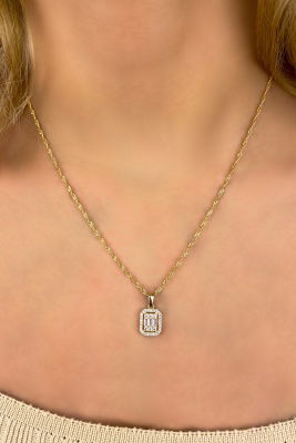 Singapur Zincirli Baget Baget Taşlı Altın Kolye 8KLY2345 - 2