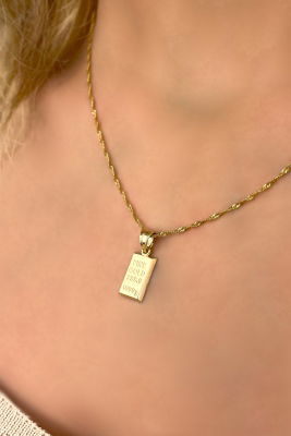 Singapur Zincirli Külçe Altın Kolye 8KLY4521 - 1