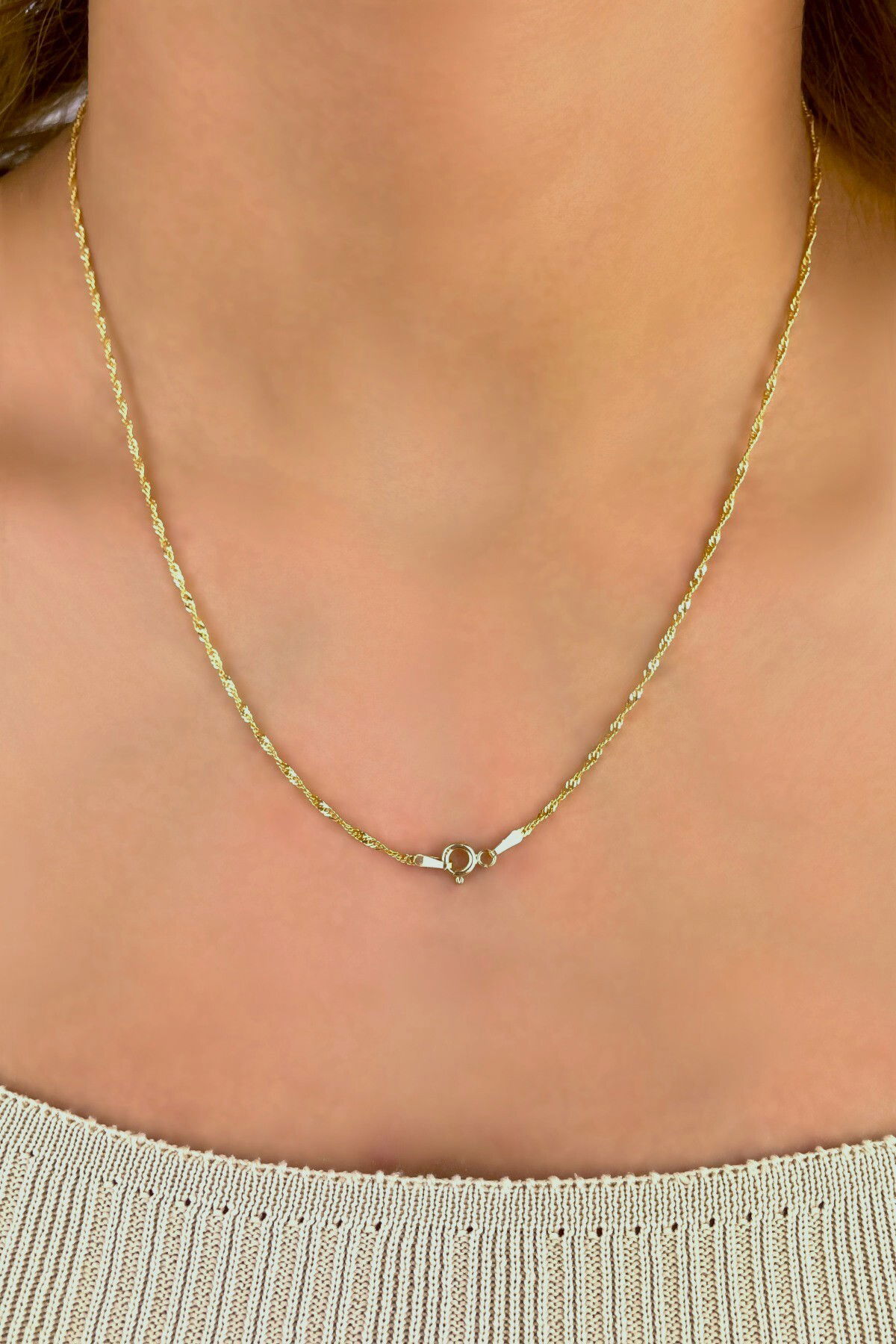 Singapur Zincirli Külçe Altın Kolye 8KLY4521 - 3