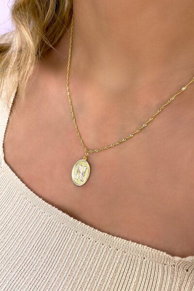 Singapur Zincirli Nostaljik Harf Altın Kolye 8KLY2134 - Altınaşkı