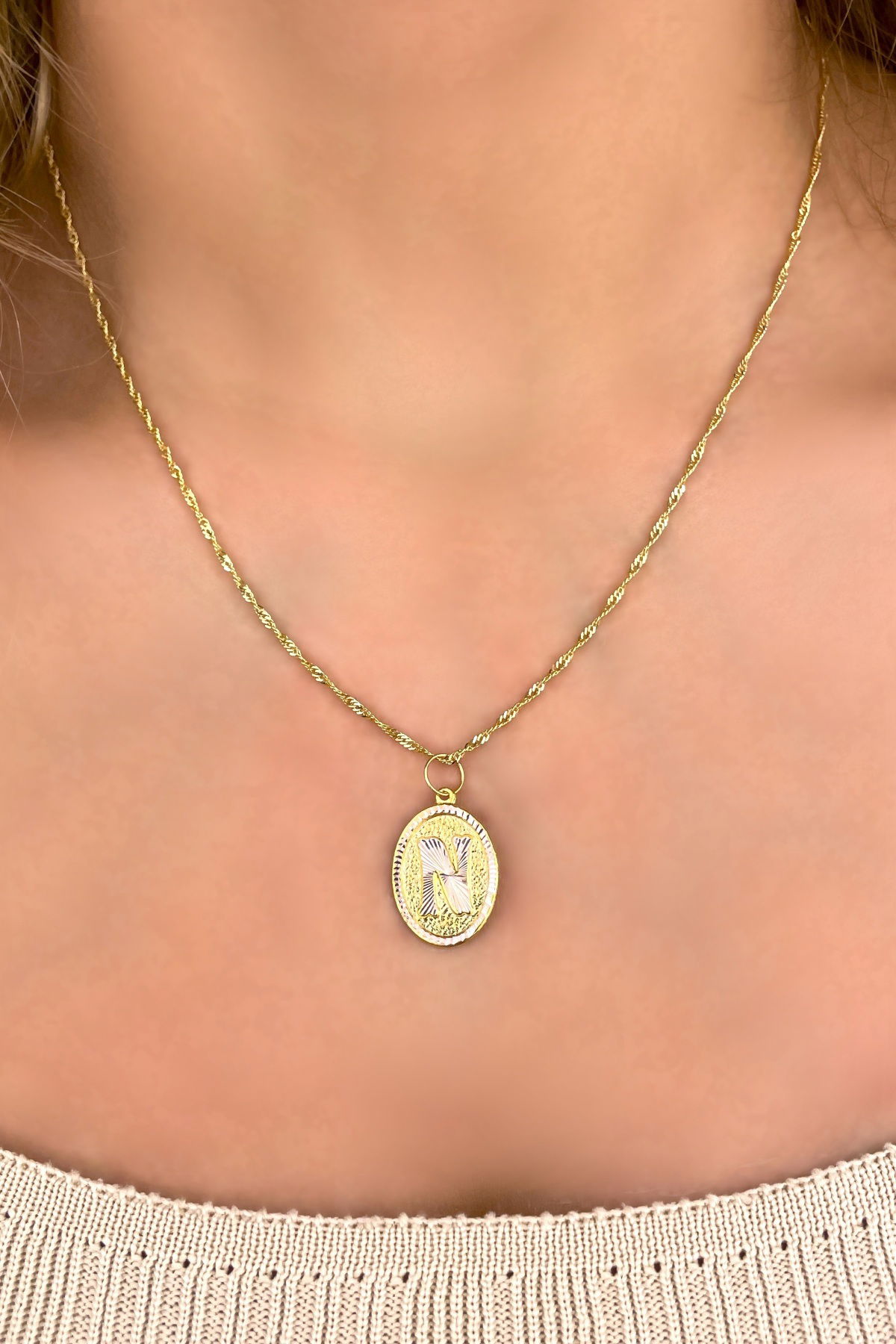 Singapur Zincirli Nostaljik Harf Altın Kolye 8KLY2134 - 2