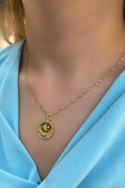 Singapur Zincirli Tuğralı Altın Kolye 14KLY8654 - Altınaşkı