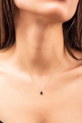 Siyah Taşlı Damla Hayalet Altın Kolye 8KLY759 - 2