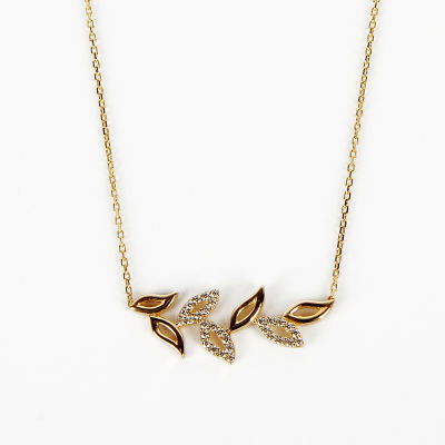 Taşlı Altın Yaprak Kolye 14KLY464 - Altınaşkı