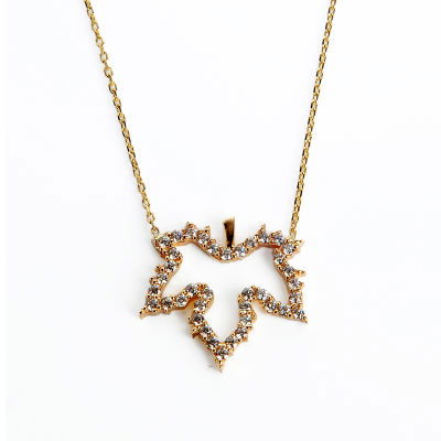 Taşlı Altın Yaprak Kolye 14KLY541 - Altınaşkı