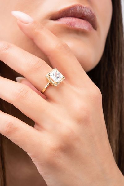 Kare Baget Tektaş Altın Yüzük 14YZ2507 - Altınaşkı