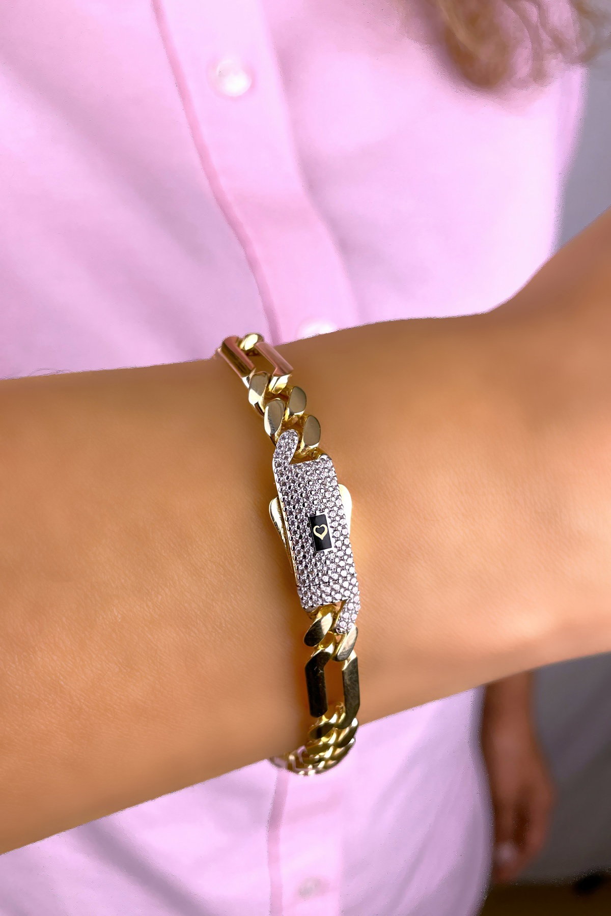 Taşlı Altınaşkı Figaro Altın Bileklik 14KNY334 - 1